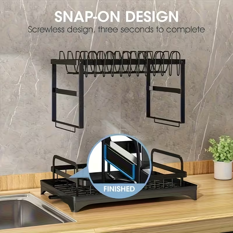 2 Tier Dish Drying Rack with Detachable Drainer & Utensil Holder f
