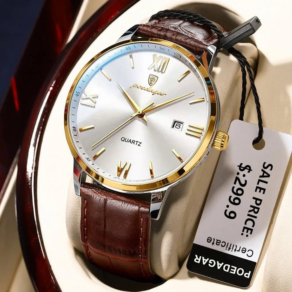 Men’s Sports Quartz Watch – Luminous Waterproof Leather Strap Watch