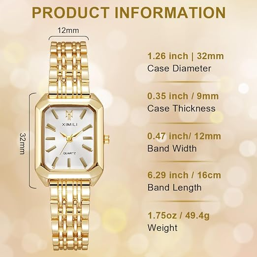 Trendy Square Women’s Watch – Elegant Gold Strap Fashion Quartz Watch