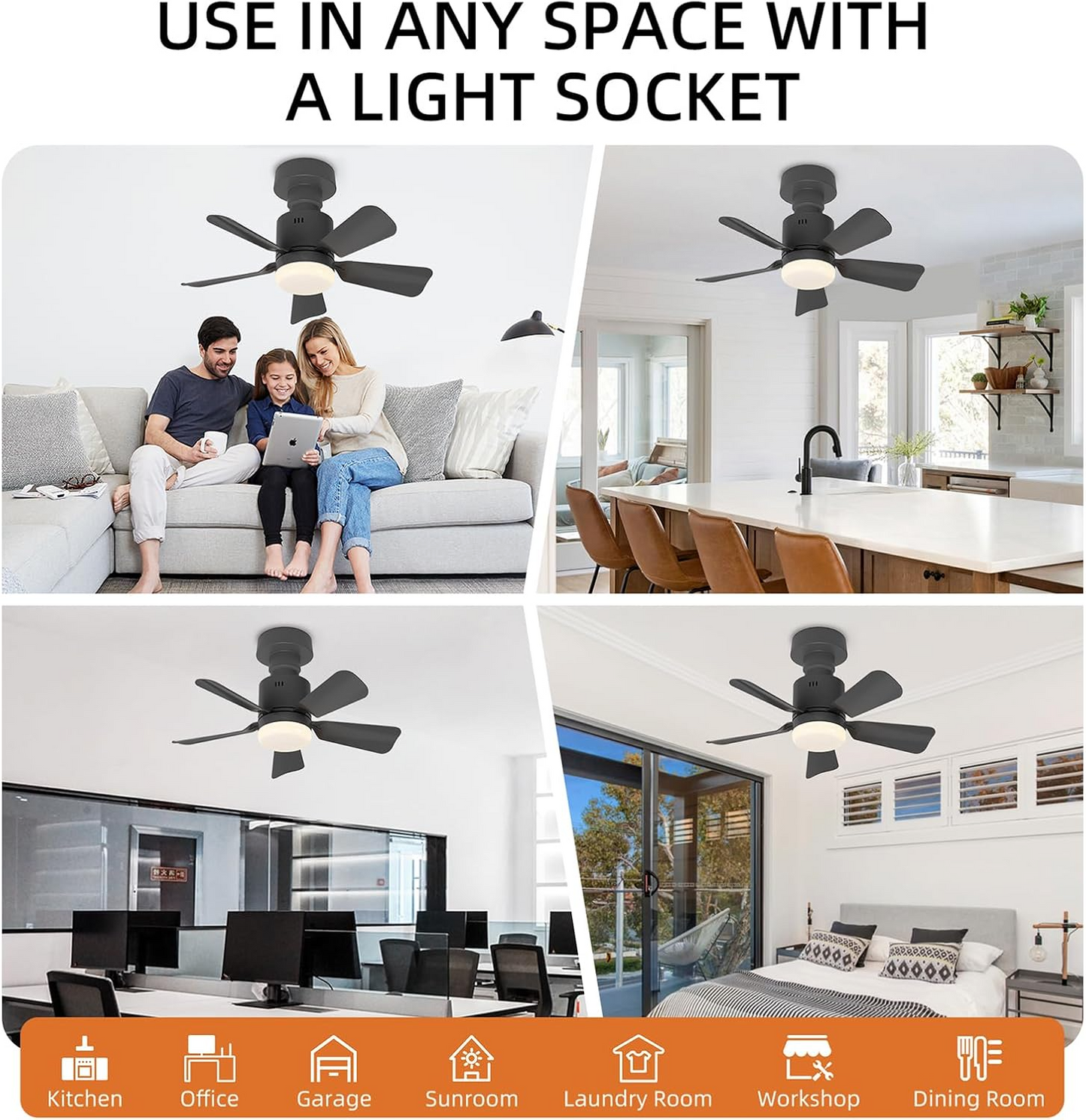 2 in 1 LED Ceiling Fan Light with Remote – Dimmable Socket 6 Blade Fan Lamp