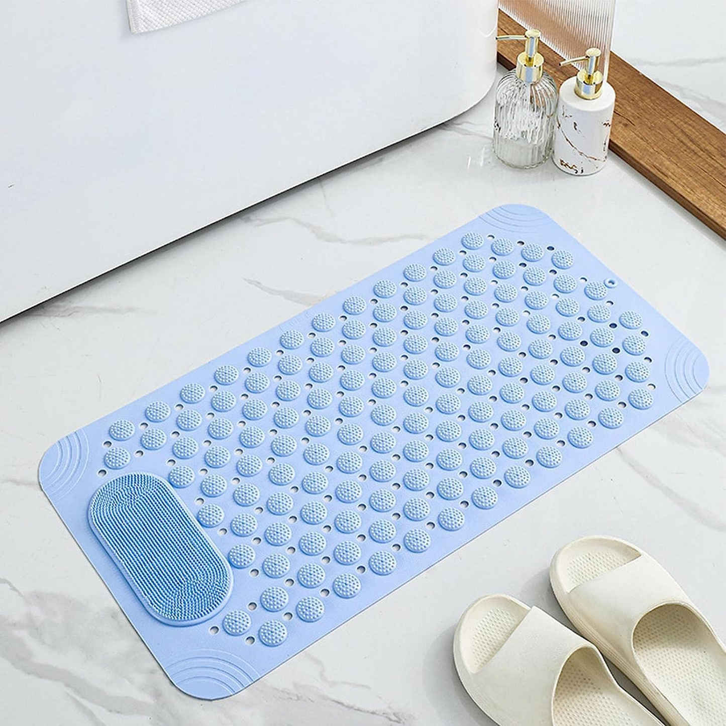 Sky Blue Non-Slip PVC Bathroom Mat Drain Holes