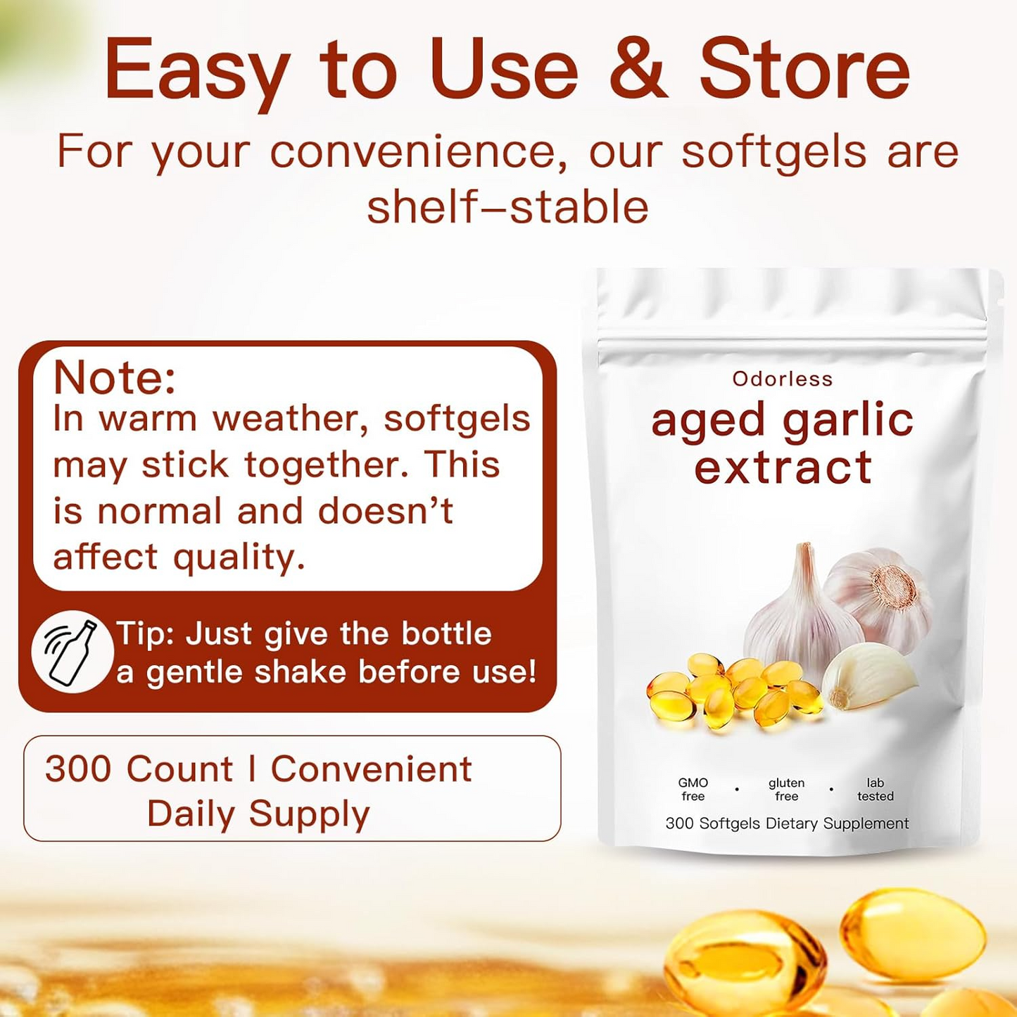Odorless Aged Garlic Softgels – Heart & Immune Wellness Support