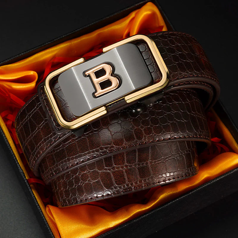 Men's Auto Buckle Belt Crocodile Style, Effortless Fit