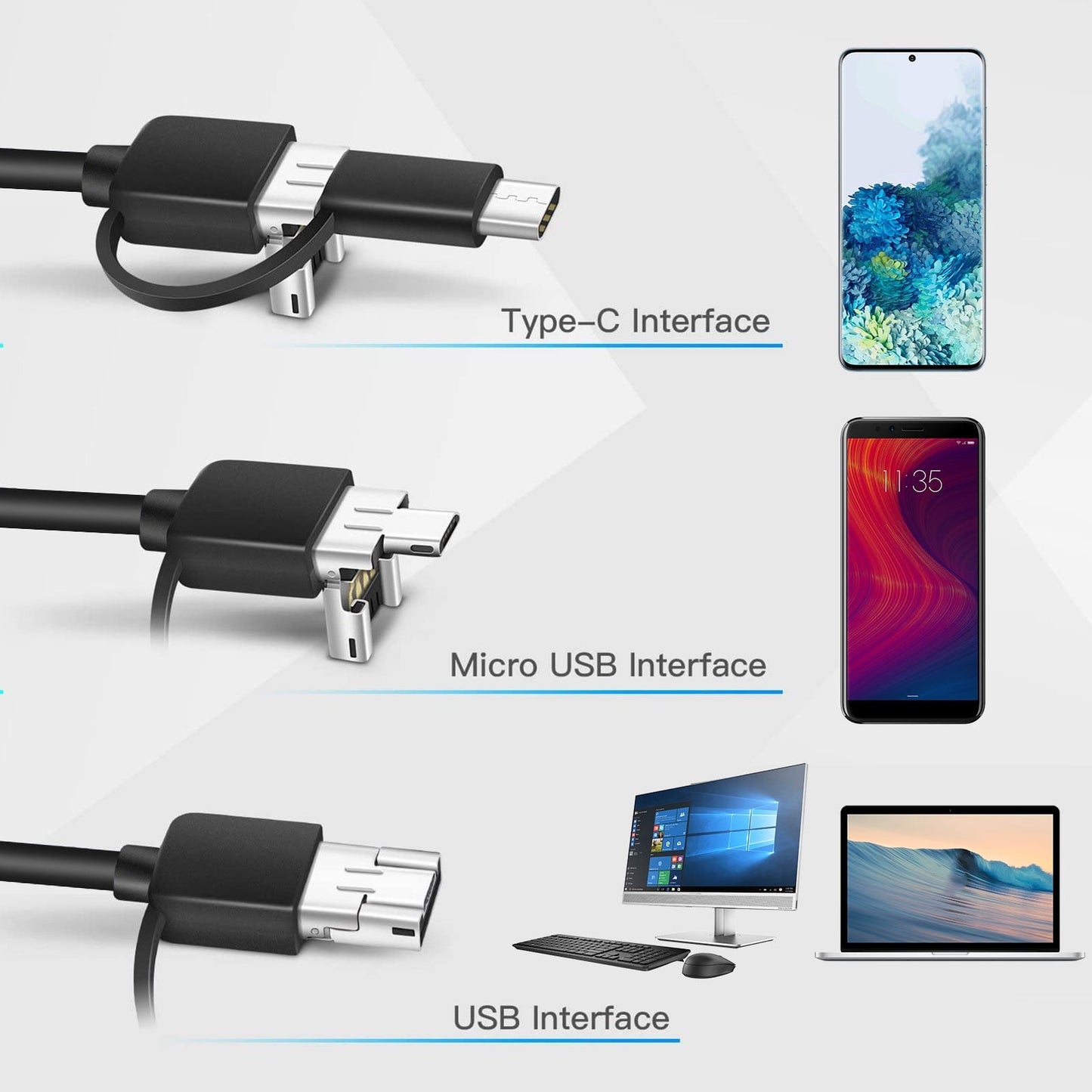 3-in-1 Endoscope Camera – Waterproof Inspection Tool with LED Lights