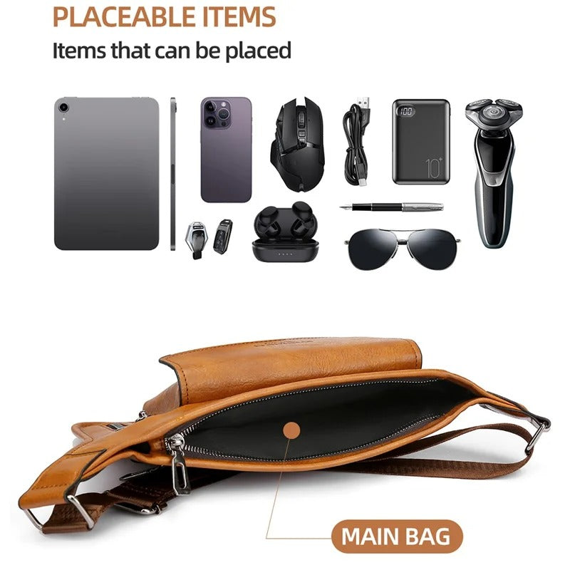 Retro PU Leather Crossbody Bag — Men’s Business Shoulder Bag
