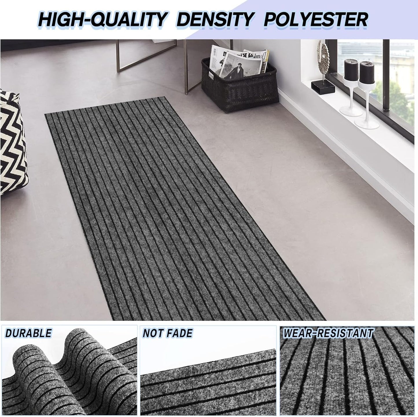 Modern Striped Door Mat — Non-Slip PVC Backing Carpet