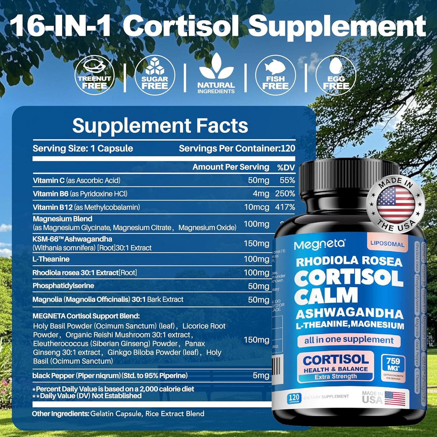 All-in-1 Calm Magnesium Capsules – Stress Relief, Cortisol Balance & Sleep Support