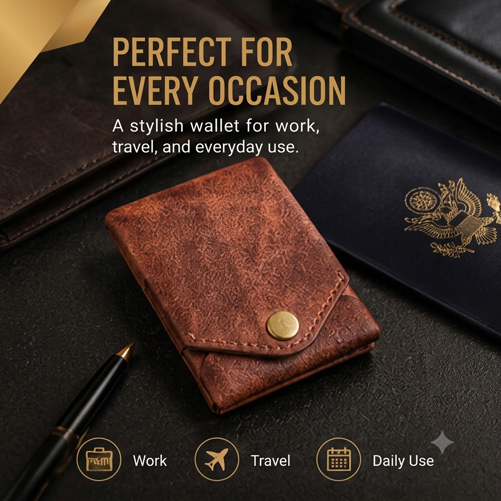 Compact PU Leather & Front Pocket Wallet with Built-In Pen Holder