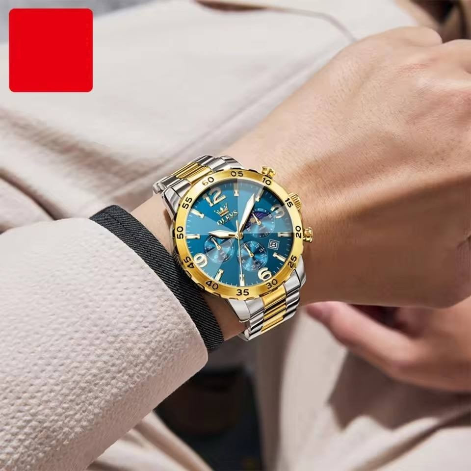 Men’s Fashion Chronograph Quartz Watch — Big Dial & Moon Phase