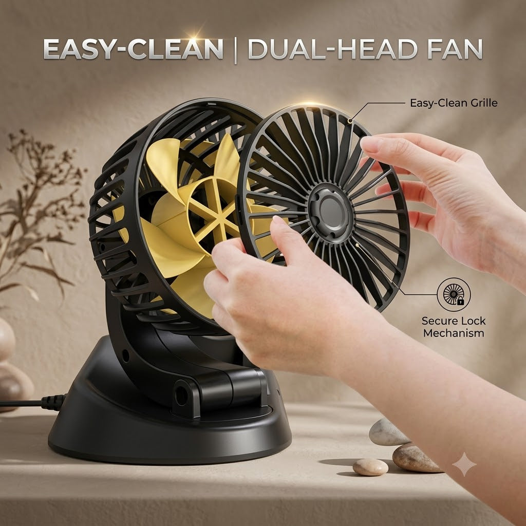 Dual Head Car Cooling Fan – Speed Rotating Vehicle Fan with Cigarette Lighter Plug