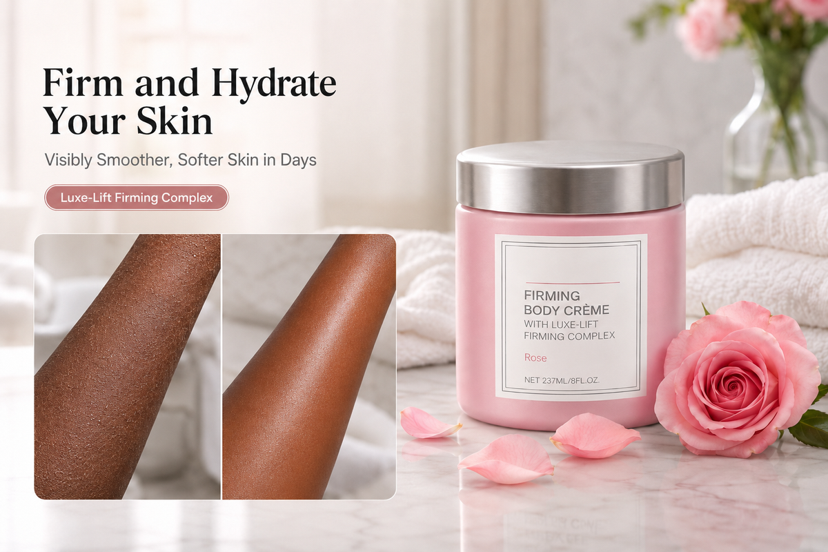 Firm & Hydrate Your Skin — Firming Body Créme with Luxe-Lift Firming Complex, before and after smoother, firmer skin