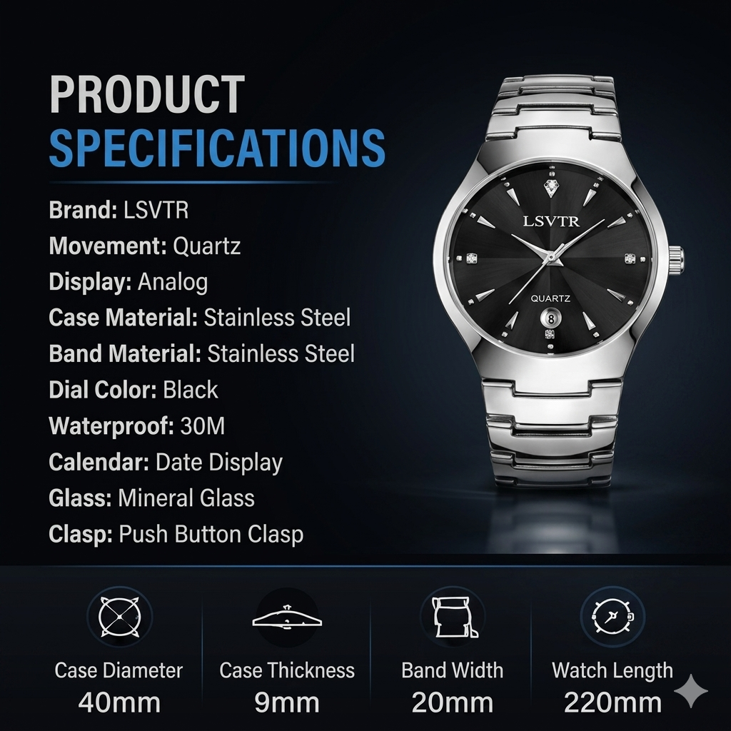 Luxury Men's Quartz Watch – Waterproof Stainless Steel Calendar Watch