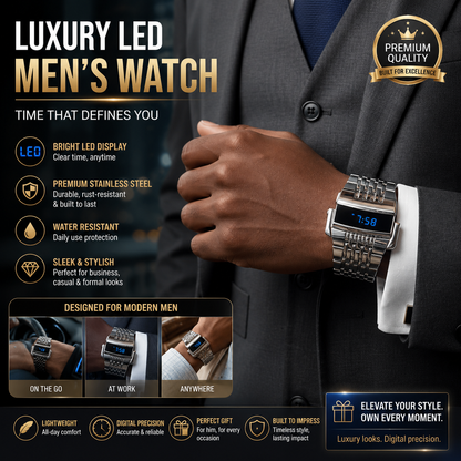 Luxury LED Men's Stainless Steel Digital Wristwatch