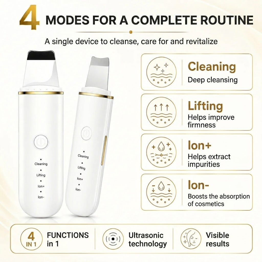 Ultrasonic Skin Scrubber – Facial Deep Cleansing & Blackhead Remover with Stainless Steel Head