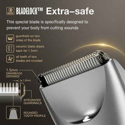 Electric Groin Hair Trimmer for Men – Waterproof Body Groomer with Ceramic Blades for Gentle Grooming