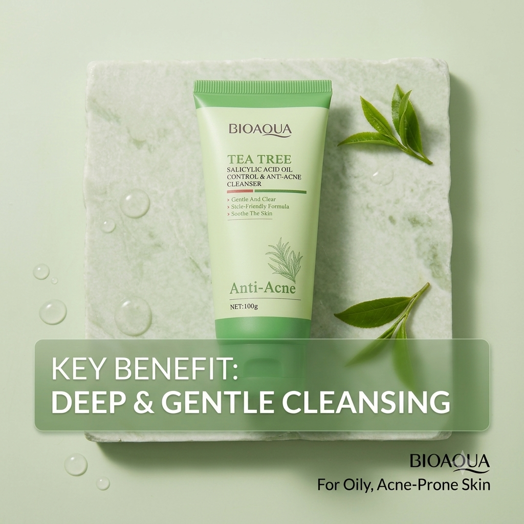 BIOAOUA Tea Tree Salicylic Acid Facial Cleanser – Deep Cleansing Face Wash for Oily &amp; Acne-Prone Skin