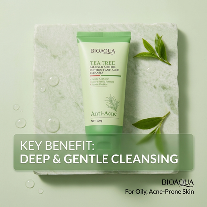 BIOAOUA Tea Tree Salicylic Acid Facial Cleanser – Deep Cleansing Face Wash for Oily &amp; Acne-Prone Skin