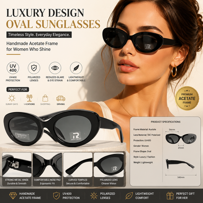 Women’s Oval Polarized Sunglasses – Luxury Handmade Acetate Eyewear with UV400 Protection