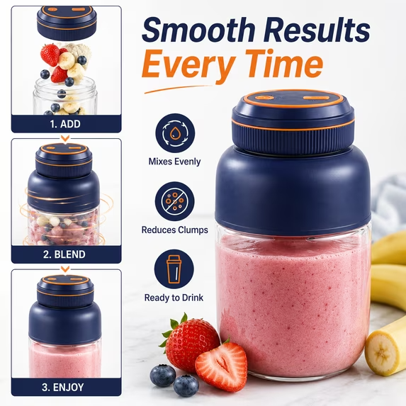 USB Rechargeable Personal Blender Smoothie Maker with Glass Jar