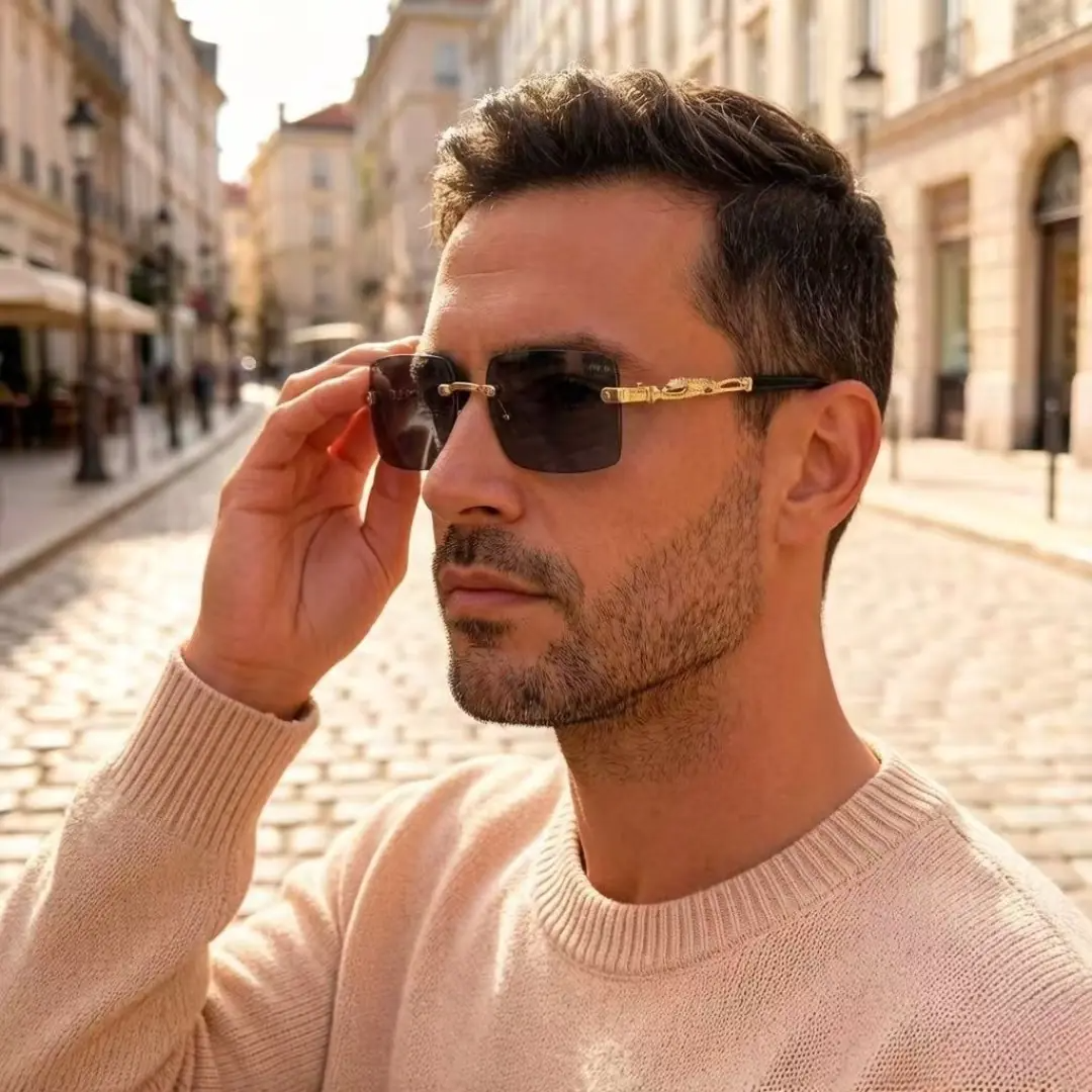 Trendy Rimless Rectangle Sunglasses – Fashion Sun Shades for Men & Women