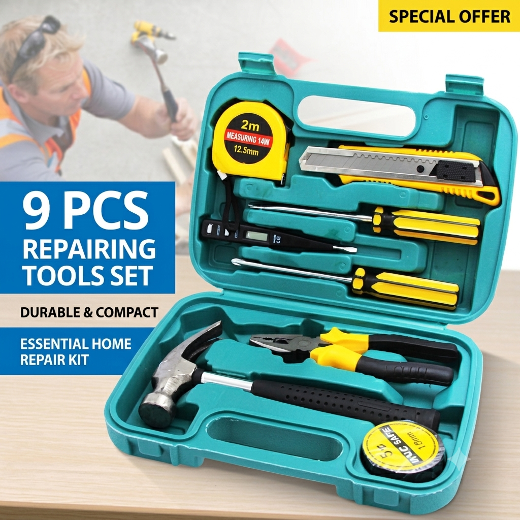 9-Piece Car Tool Kit – Screwdriver Set with Digital Multimeter & Hammer for Home & Auto Repairs