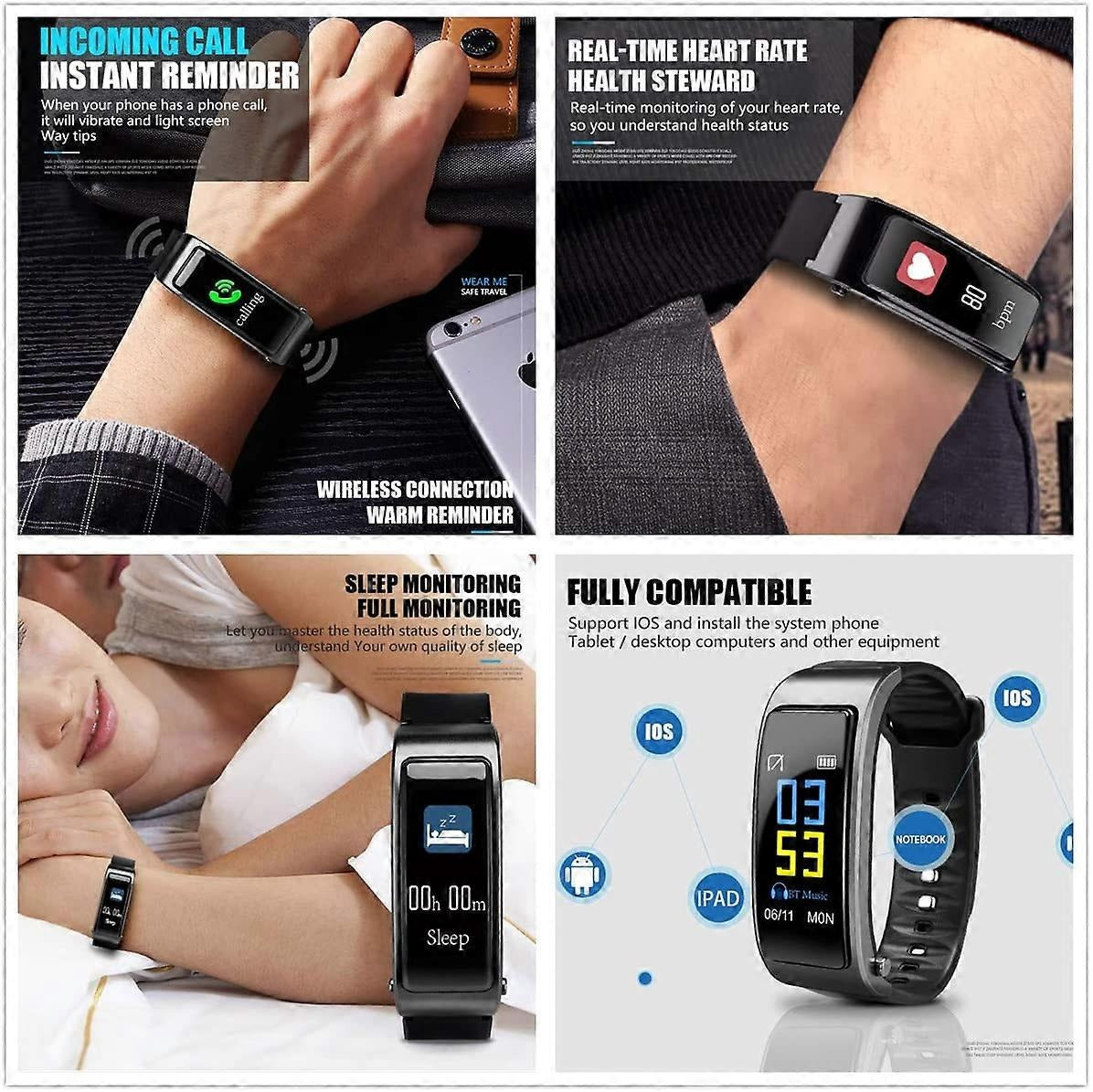 Smart Watch Bracelet with Built-In Earbuds – BT Call, Music & Health Monitor