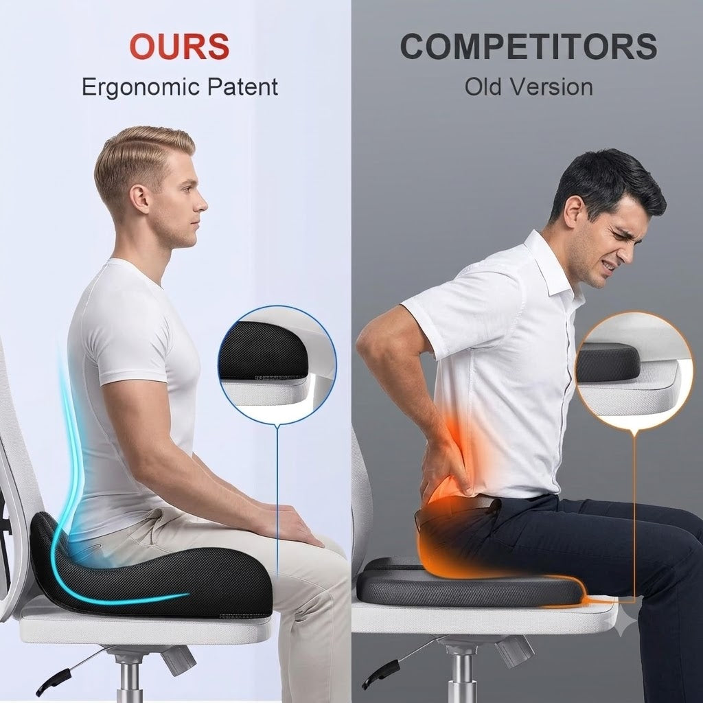 Ergonomic Memory Foam Seat Cushion with Non-Slip Base