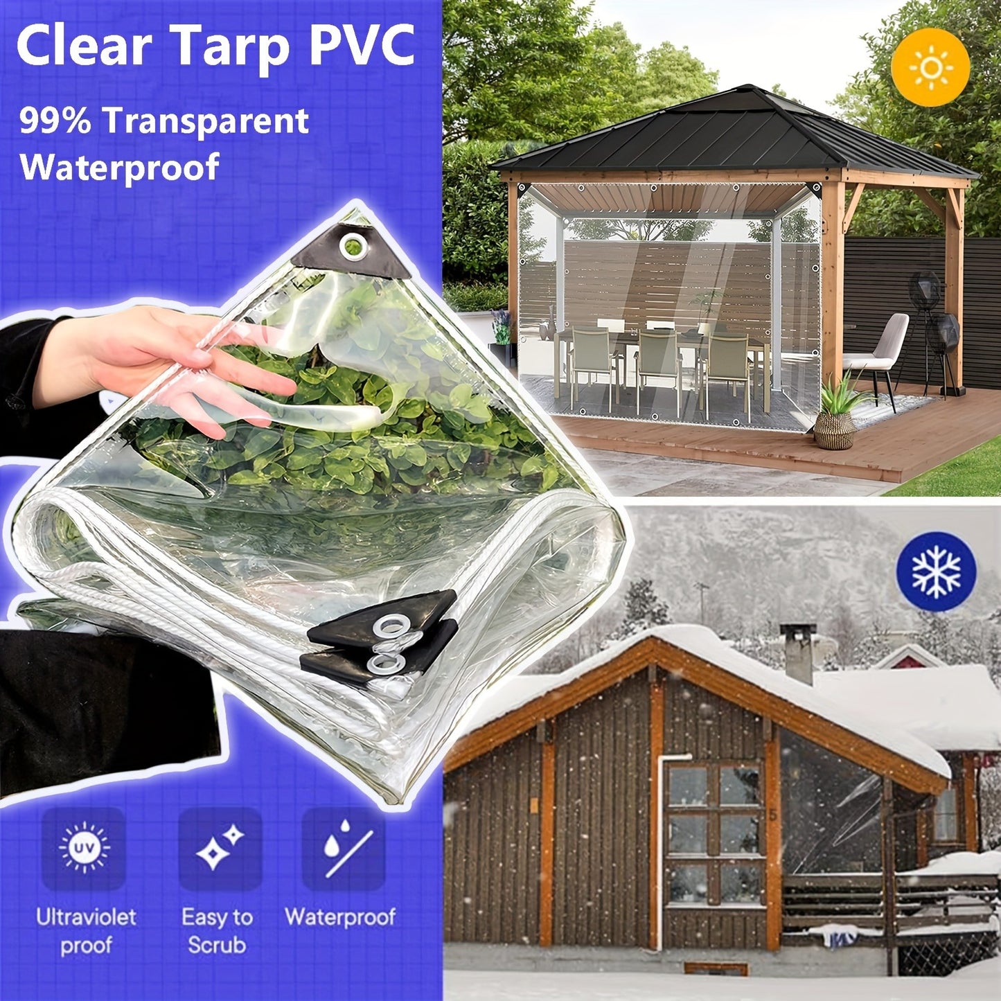 Outdoor Clear Curtains for Patio & Pergola – Waterproof 2M*2M