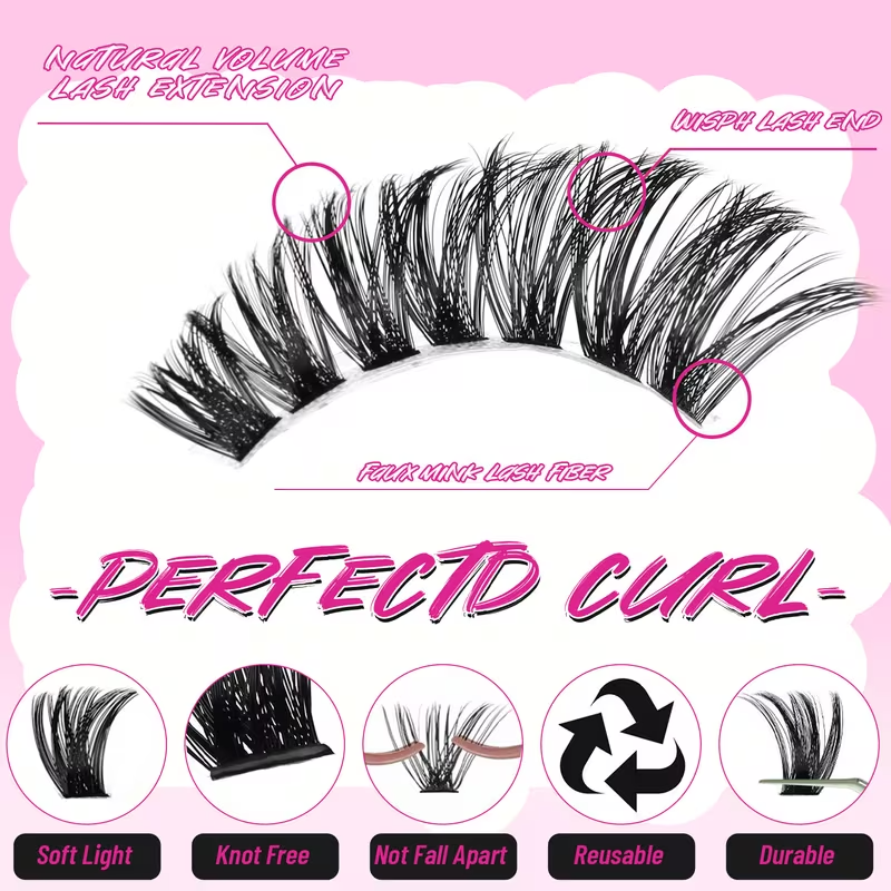 DIY False Eyelash Extension Kit – 1000 Cluster Lash Set with Application Tools
