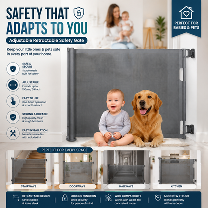 Adjustable Pet & Baby Retractable Doorway, Stairway & Hallway Barrier