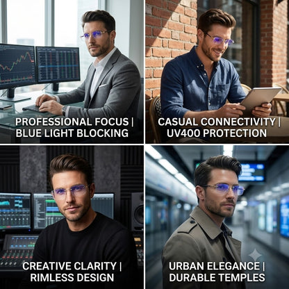 Rimless Anti Blue Light Diamond - Cut Computer Glasses