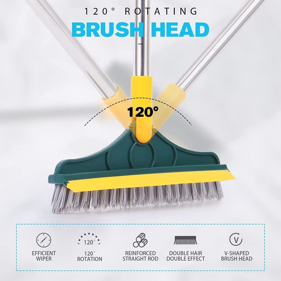 3 in 1 Long Handle Floor Scrub Brush – Multi-Purpose Spin Cleaning Tool