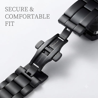 Men's Rectangular Stainless Steel Elegant Black Wristwatch