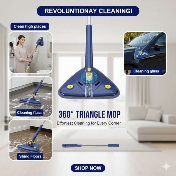 360° Rotating Triangular Mop – Effortless Corner & Edge Cleaning