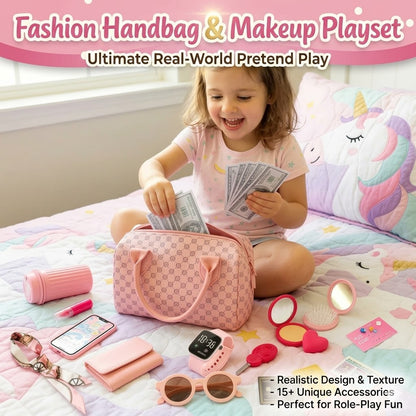 Realistic Pretend Play Fashion Handbag – Kids Makeup & Shopping Toy Set