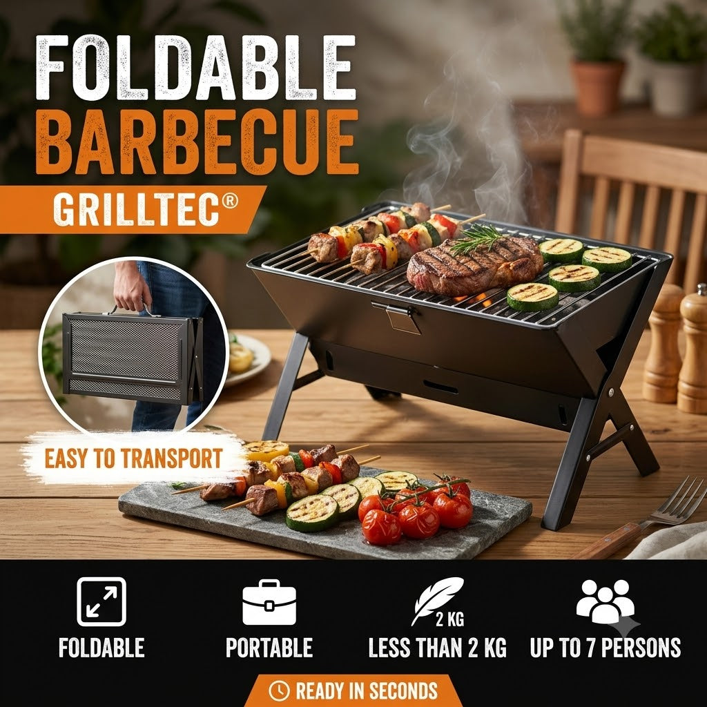 Foldable Japanese Charcoal BBQ Grill – Portable Cast Iron Camping Barbecue for 3–5 People