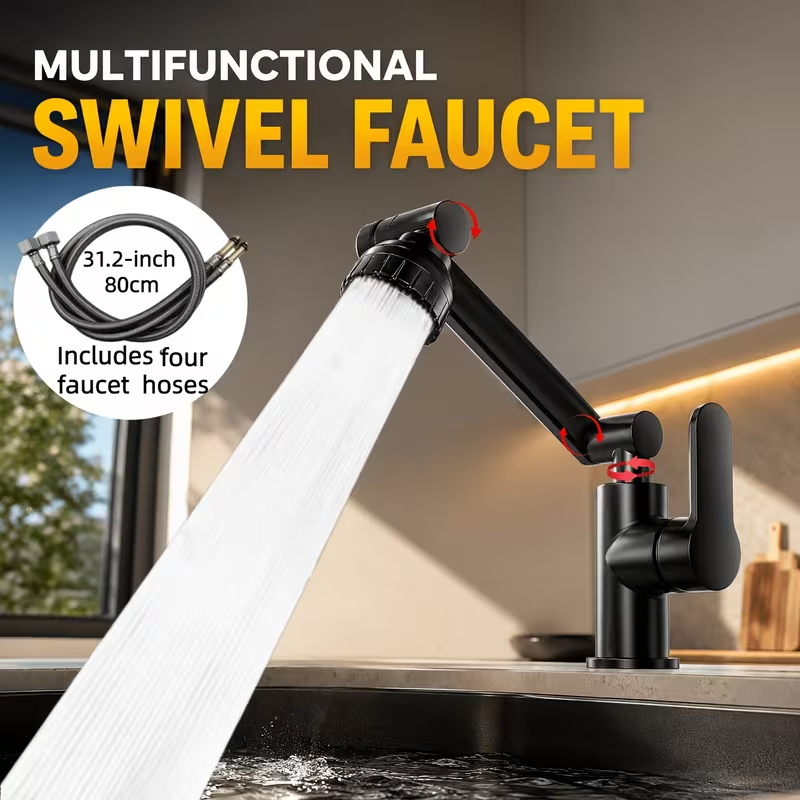Deck-Mounted Bathroom Faucet Wash Basin Tap with Ceramic Valve Core