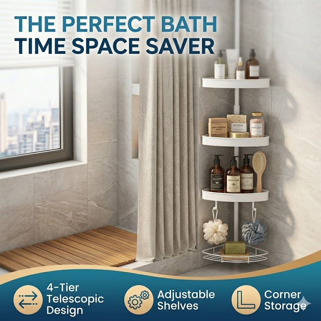4 Tier Adjustable Bathroom Corner Shelf – Telescopic Shower Storage Rack