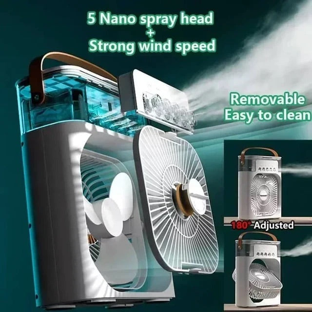 3-in-1 Cooling Fan – Five-Hole Spray Humidifier & Summer Air Cooler