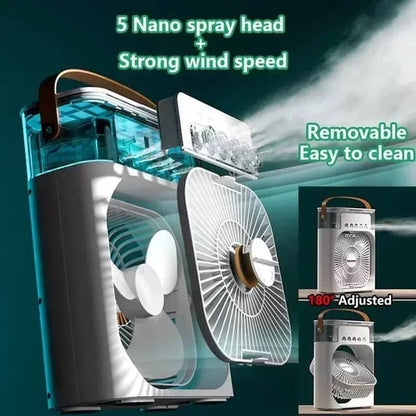 3-in-1 Cooling Fan – Five-Hole Spray Humidifier & Summer Air Cooler