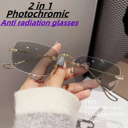 Frameless Photochromic Blue Light Glasses – Rimless Style for Men & Women