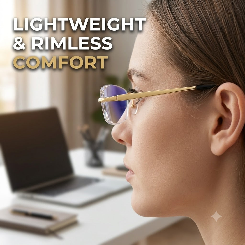 Rimless Anti Blue Light Diamond - Cut Computer Glasses
