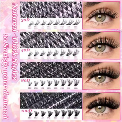 DIY False Eyelash Extension Kit – 1000 Cluster Lash Set with Application Tools