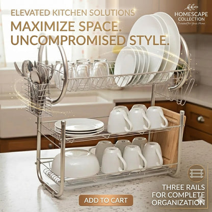 Double Layer Dish Drain Rack – Household Metal Kitchen Storage Organizer