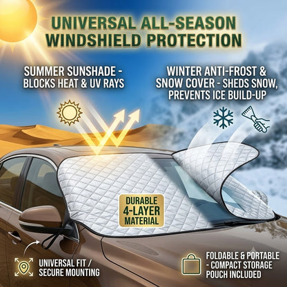 Universal Car Windshield Sunshade & Snow Cover – Foldable Anti-Frost Windshield Protector