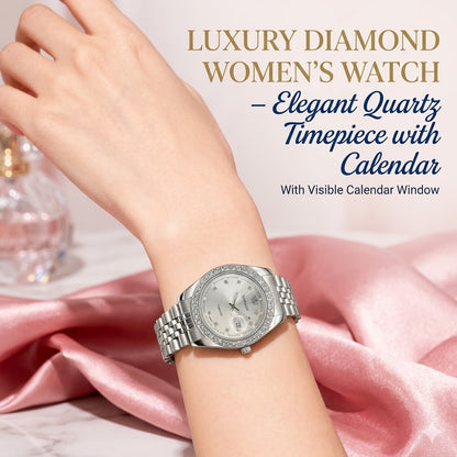 Luxury Diamond Women’s Watch – Elegant Quartz Timepiece with Calendar