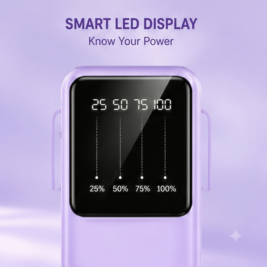 10000mAh Portable Power Bank – 4-in-1 Built-In Cables, Dual LED Lights & Dual USB Charging