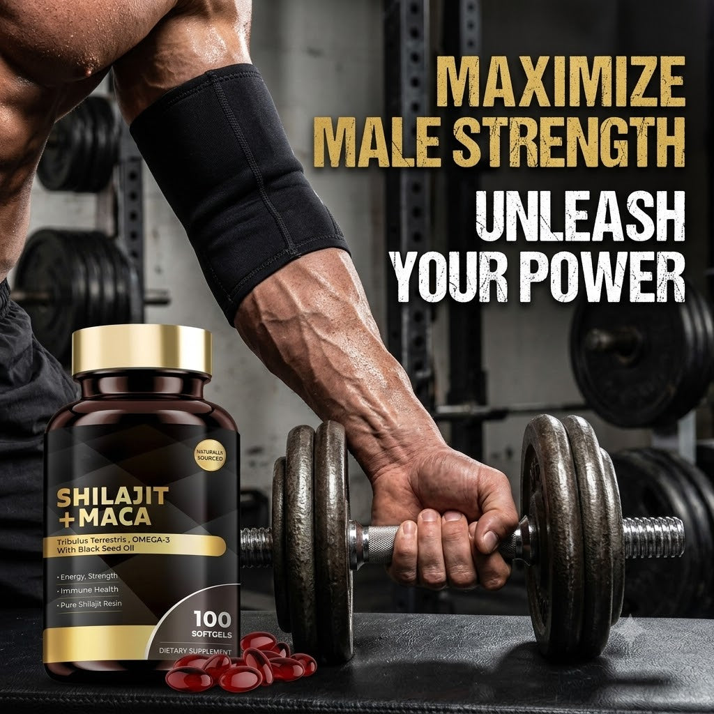 Shilajit + Maca Softgels with Tribulus & Black Seed Oil with Omega-3