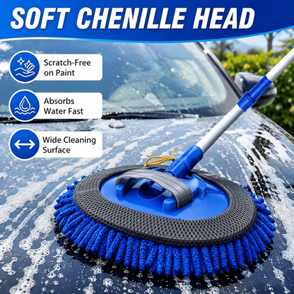 Car Wash Chenille Flat Mop Set – Telescopic Aluminum Alloy Cleaning Mop for Cars & Windows