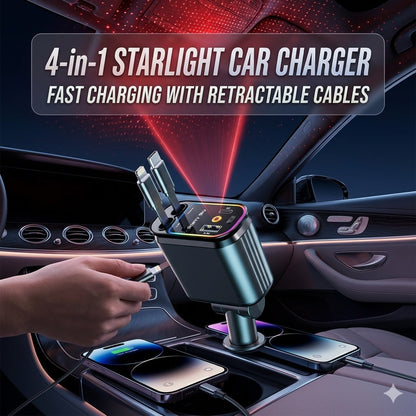 4 in 1 Starlight Car Charger – Fast Charging with Retractable Cables